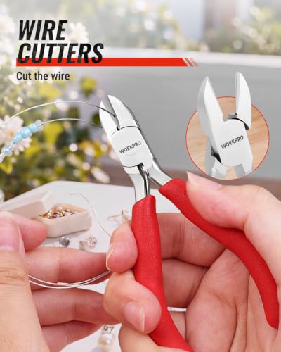WORKPRO Jewelry Pliers Set, 7-Piece Jewelry Making Tools Kit with Pouch - color: Red