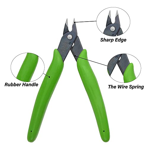 Micro Wire Cutter Flush Cutting Pliers 5Pack Precision Small Side Cutters Wire Snips Plastic Models, Jewelry, Electronics,Green - color: Grass Green, size: 5Pack