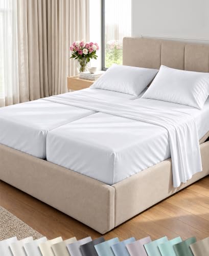 California Design Den 600 Thread Count Split King Sheets, 5 Pcs Set, White - color: 01 - Bright White, size: Split-King (Not Top-Split)
