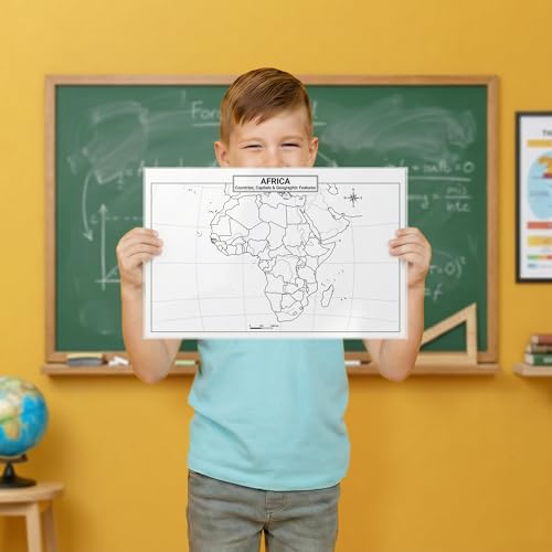 Africa Map 11x17 Laminated Dry Erase Geography Chart | Double-Sided with Color Front & Blank Outline Back | Reusable Classroom & Homeschool Tool - color: Africa