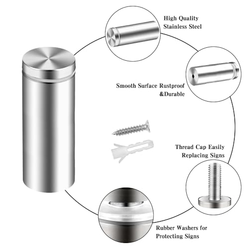 Standoff Screws for Acrylic Signs - Metal Mounts & Spacers (0.6x1.96inch) - size: 0.6x1.96 in (12 Pcs)
