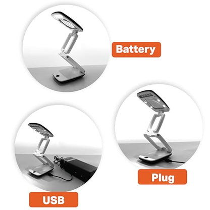 BuleVina Pocket Magnifying Glass with Light and Stand, Small 3X Magnifying Lamp, Portable 2-in-1 LED Lighted Desk Magnifier Visor Folding, Craft Light Lamp for Close Work Reading Repair Crafts Hobby