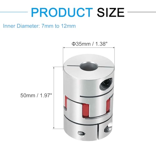 MECCANIXITY Aluminum Shaft Coupling 7mm to 12mm Flexible Spider Coupling L50mm x D35mm Coupler Jaw Spider Shaft Joint Connector for 3D Printers DIY Encoder CNC Router Milling Machine - size: D35mm Fit 7mm to 12mm