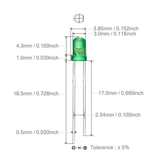 CHANZON 100 pcs 3mm Green Diffused LED Diode Lights (DC 3V 20mA) - color: H) Green-green (100pcs)