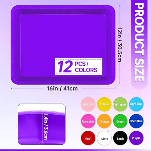 12 Pack Extra Large Plastic Art Trays,16*12*1.4Inch Colorful Serving Tray