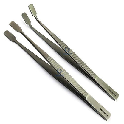 2Pcs Set Cover Glass Forceps Microscope Slides Handling Coverslips Lab Tweezers Straight Offset Bent