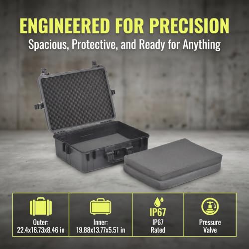 MEIJIA Portable Waterproof Protective Hard Case, Camera Case with Customizable Fit Foam Inserted,Fit Use of Drones,Camera,Equipments, Elegant Black (22.4"X16.73"X8.46") - size: 22.4" x 16.73" x 8.46"