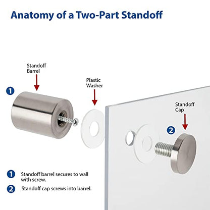 OUTWATER Sign Standoff 1/2" Diameter x 1/2" Barrel Length Black Aluminum Eco Series Easy Fasten Standoff Pack of 2 - size: 2 Piece Pack