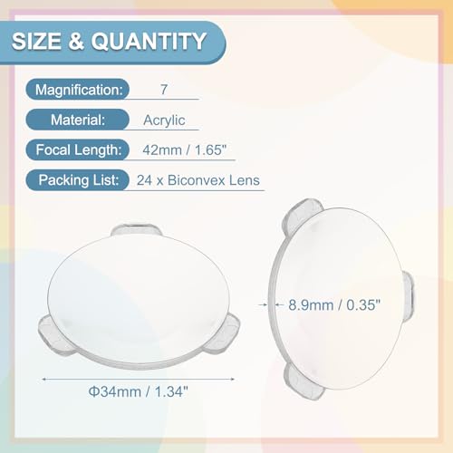 PATIKIL 24Pack Biconvex Lens 34mm Dia. 42mm Focal Length Aspheric Optical