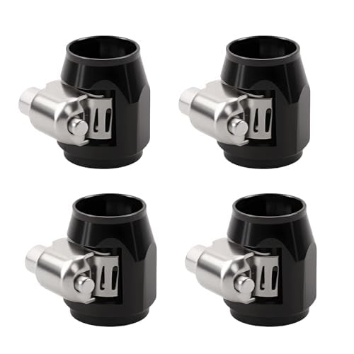 Aluminum Hose End Finisher Clamp, Universal Fit, Red Chrome Finish, 4pcs Set for Stainless Steel and Rubber Hoses, Model (Black, 4AN) - color: Black, size: 4AN