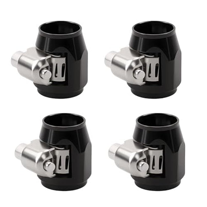 Aluminum Hose End Finisher Clamp, Universal Fit, Red Chrome Finish, 4pcs Set for Stainless Steel and Rubber Hoses, Model (Black, 4AN) - color: Black, size: 4AN