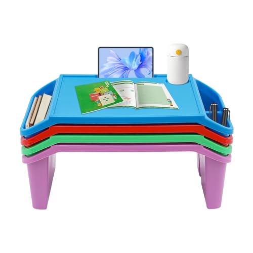 4 Pack Kids Lap Desk Tray, Plastic Breakfast Laptop Trays with Side Pockets, Portable Lap Desk, Activity Tray, Drawing, Stackable, Writing, Eating, Classroom,21.65" L x 11.8" W x 8.46" H