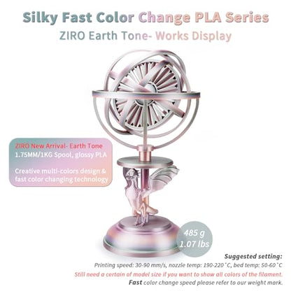 ZIRO 3D Printer Filament PLA, Fast Color Change Silk, 1KG Earth Tone - color: Earth Tone(silk)