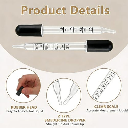 20Pcs Eye Dropper,1ML Glass Droppers for Oils, Liquids and Medicine