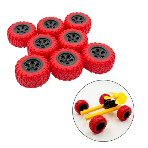 12PCS Toy Wheel Model Car Rubber Tire Wheel with 6PCS Metal Shaft Round Rod Axles for for DIY Model Toy RC Car Truck Robot Boat Building Projects (Red) - color: Red