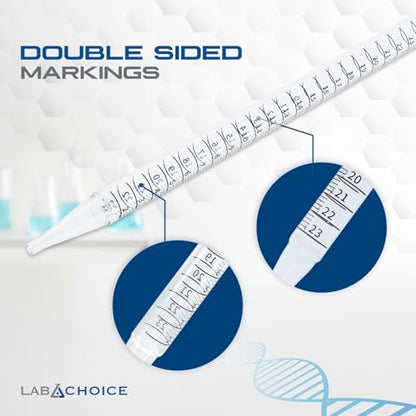 LabChoice Serological Pipettes - 200 Count - Plastic Disposable Sterile Pipettes, Individually Packed Graduated Transfer Pipette for Laboratory Use - 25mL, Red