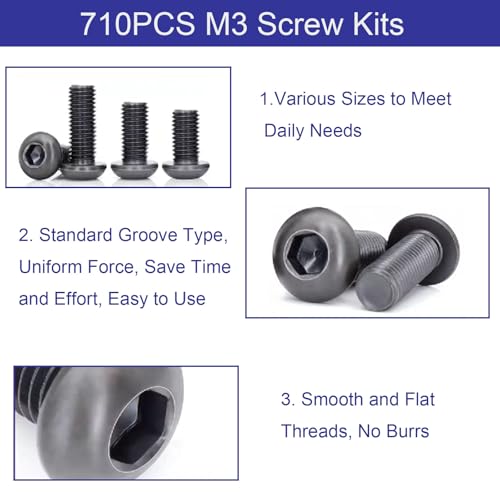 710PCS M3 Screw Assortment Kit, M3x6/8/10/12/16/20/25/30mm M3 Screw Kits - size: M3