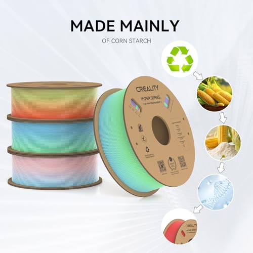 Creality Hyper PLA Filament 1.75mm, 30-300mm/s High Speed 3D Printer Filament, Dimensional Accuracy +/-0.02mm, Fit Most FDM 3D Printers, 4 Pack 1kg Spool(2.2lbs), Rainbow - color: Rainbow