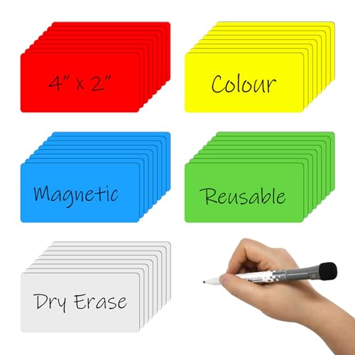 Dry Erase Magnetic Labels, 4x2 Inch, 40 Pieces in 5 Colors, Reusable, for Whiteboards, Locker, School, Classroom, Office, Home - color: Multicolored, size: 4 x 2 Inch