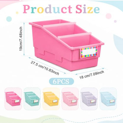 6 Pack Picture Book Bins with Dividers, Pink Purple - color: Pink Purple