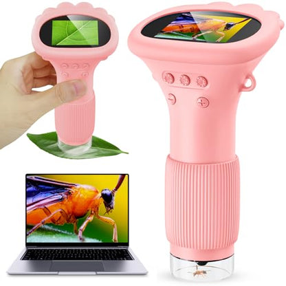 1000X Handheld Digital Microscope, 2" HD Screen Pocket Microscope for Bugs - color: Pink