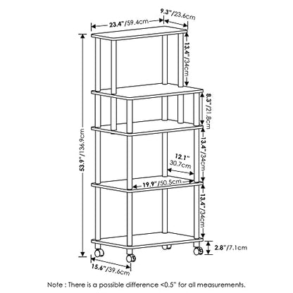 Furinno Turn-N-Tube 5-Tier Toolless Kitchen Storage Cart with Lockable Wheels, French Oak Grey/Black - color: French Oak Grey/Black, size: 5-Tier