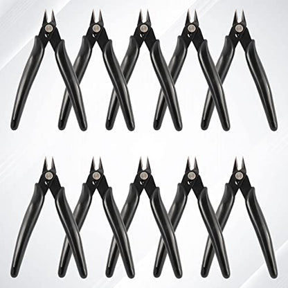 YaeCCC 10 Pack Wire Cutters Black Diagonal Cutting Pliers for Electronic, Model, Jewelry Making, 170 Flush Cutter 5 inch