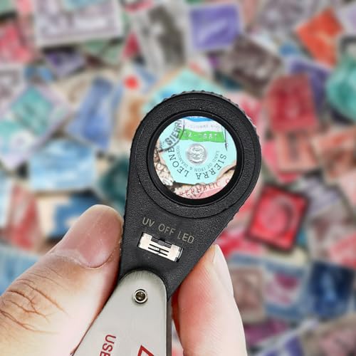 30X Loupe Magnifier USB Rechargeable 6 White and 6 UV Lights, 22mm Optical Lens Illuminated Pocket Foldable Eye Loupe Sewing Magnifying Glass for Watches, Coins, Currency, Stamps,Circuit Board