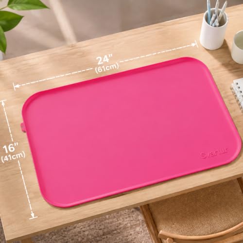 Silicone Art Mat 24" x 16" with Raised Edge, Roll-Up Design with Storage Strap, Multi-Purpose Desk & Table Protector Silicone Craft Mat for Crafts, Painting & DIY, Hot Pink - color: Hot Pink