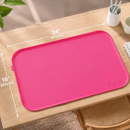 Silicone Art Mat 24" x 16" with Raised Edge, Roll-Up Design with Storage Strap, Multi-Purpose Desk & Table Protector Silicone Craft Mat for Crafts, Painting & DIY, Hot Pink - color: Hot Pink