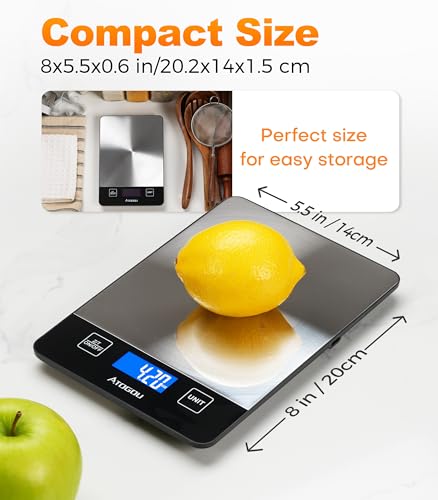 Atogou Food Scale Rechargeable - 33lb Digital Kitchen Scale Ounces Grams - color: Black