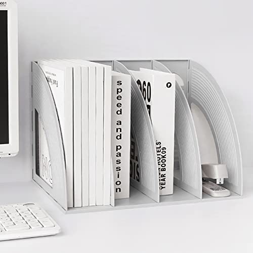 SAYEEC Sturdy Maganize Holder Desktop File Holder Organizer Plastic 4 Section Frames File Dividers Document Cabinet Rack Display Storage Organizer Box (Light Grey) - color: Light Grey-4 Sections