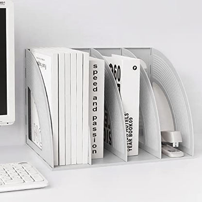 SAYEEC Sturdy Maganize Holder Desktop File Holder Organizer Plastic 4 Section Frames File Dividers Document Cabinet Rack Display Storage Organizer Box (Light Grey) - color: Light Grey-4 Sections