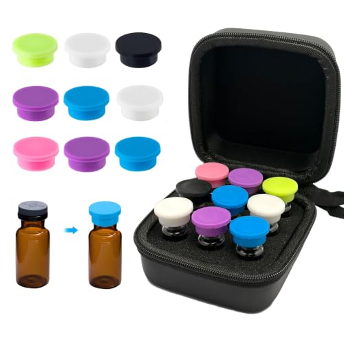 3ml Peptide Vial Case for Fridge, Hard Shell EVA Storage Case with 9PCS Colored Caps & Wrist Strap for Travel, 9 Slots