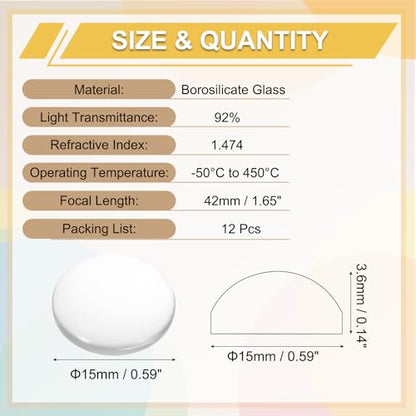 PATIKIL 12 Pack Convex Lens,15mm OD 42mm Focal Length Optical Lenses - size: 15mm OD x 3.6mm H x 42mm Focal L