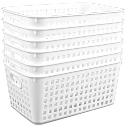 gisgfim 6 Pack Medium Plastic Book Baskets 11 × 7.5 × 4.5 inches Classroom Storage Baskets for Papers Book Storage Plastic Baskets Versatile Storage Solution for Classroom HOM and Office (White) - color: White