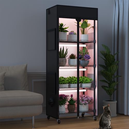 Indoor Greenhouse with Grow Light,23.2" L×13.3" W×61.3" H with 96W - size: 5-Tier Large Greenhouse With Light