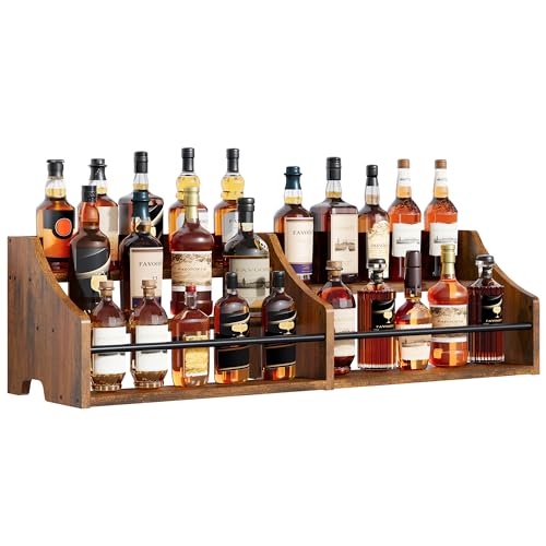 FAVOOSTY 5 Tier Countertop Liquor Bottle Display Shelf, Rustic Brown - color: Rustic Brown