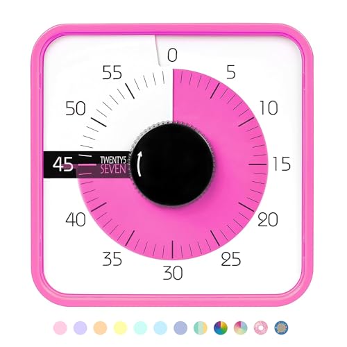 TWENTY5 SEVEN 7.5-Inch Visual Timer, Battery-Free 60-Minute Countdown Clock - color: Pink