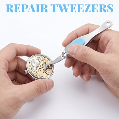 3 PCS Reverse Tweezers for Crafting, Precision Reverse Tweezers with Soft Grip Crossing Lock Stainless Steel Precision Tweezer Set Fine Point and Curved/Straight Tips for Stickers, Jewelry Repair