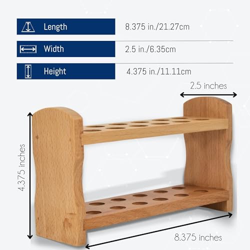 Eisco - Hardwood Test Tube Rack with 12 Holes - Durable Wooden Support with Dovetail Joints - 18mm Diameter Holes in Two Rows - Laboratory and Educational Use - Test Tube Holder