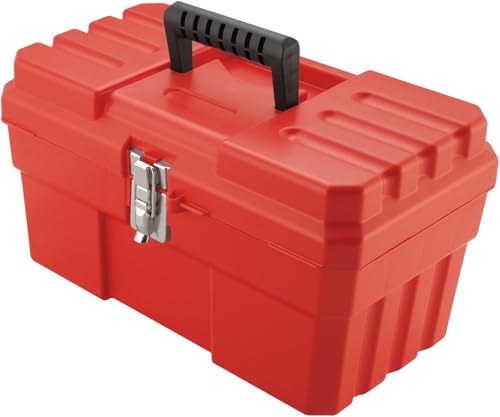 Akro-Mils 14-Inch Plastic Toolbox with Removable Tray, Steel Latch & Padlock Eye, Industrial-Grade Tool Box for Tools, Crafts, First Aid & Hobby Supplies, 14" x 8" x 8", Made in USA, Red (09514) - color: Red