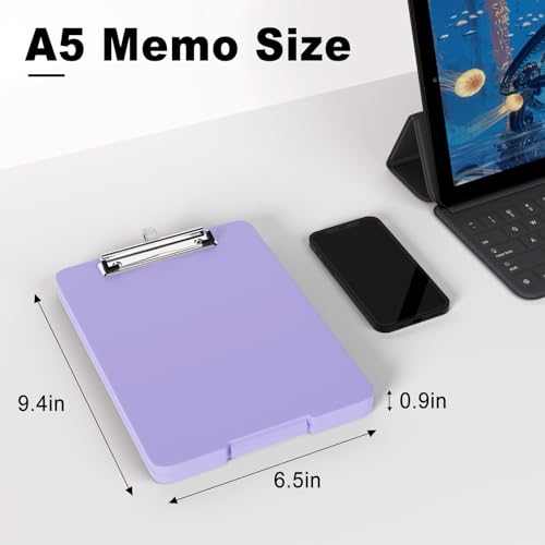 Hongri A5 Clipboard with Storage, Metal Retractable Pen Holder, Purple - color: Purple