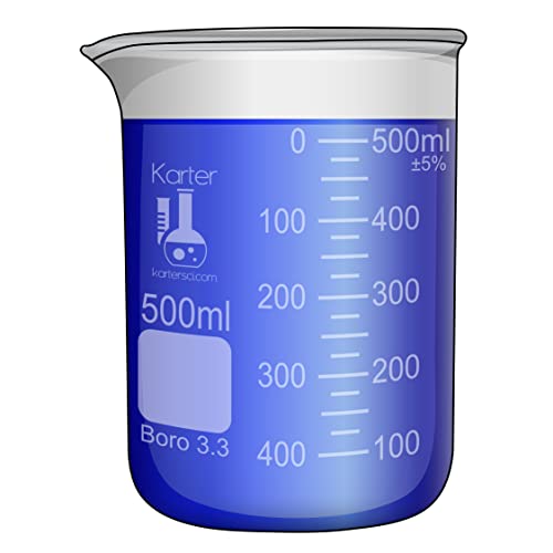 500ml Beaker, Low Form Griffin, Borosilicate 3.3 Glass, Double Scale, Graduated, Karter Scientific 213D26 (Single) - size: 500ml, style: Pack of 1