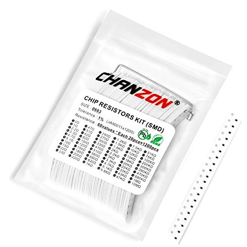 Chanzon 1200pcs 0603 SMD Resistor Kit 60 Values 0-10M ohm 1/10W Each 20pcs