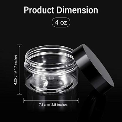 Patelai 4 Pcs Plastic Jars with Lids, Black, 4 oz, Wide Mouth - color: Black, size: 4 oz