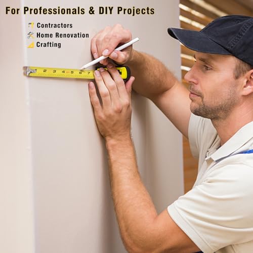Tape Measure 16 ft, Easy Read Measuring Tape with Fractions 1/8, Retractable 16-Foot by 3/4-Inch Blade with Durable Coating & Impact-Resistant Case for Contractors & DIY - 5 PCS - size: 16 Ft