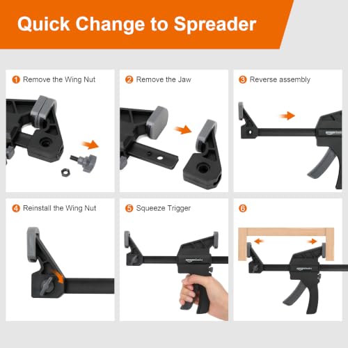 Amazon Basics 6-Piece Easy-to-Use One-Handed Trigger Clamp Set, 2 Pack of 4-inch, 4 Pack of 6-inch, Black/Grey - style: 6-Piece