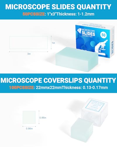 Microscope Slides and Covers Kit – 100 Blank Pre-Cleaned Glass Slides for Microscope, 200 Cover Slips, for Teachers, Students, Educators, and Science Enthusiasts