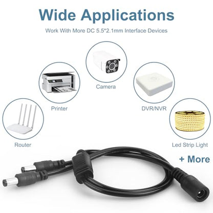 2 PCS 1 to 2 Way DC Power Splitter, DC Splitter, 2.1 * 5.5MM Power Splitter for CCTV Security Camera LED Strips